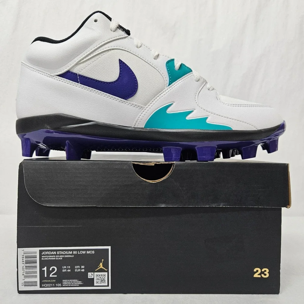 Jordan Stadium 90 Low MCS Baseball Cleats HQ0211-105 White Purple Men Size‎ 12